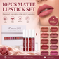 🏆LAST DAY SALE: ONLY ￡9.99!!❤️✨10Pcs Matte Waterproof  Long Lasting Lip Gloss