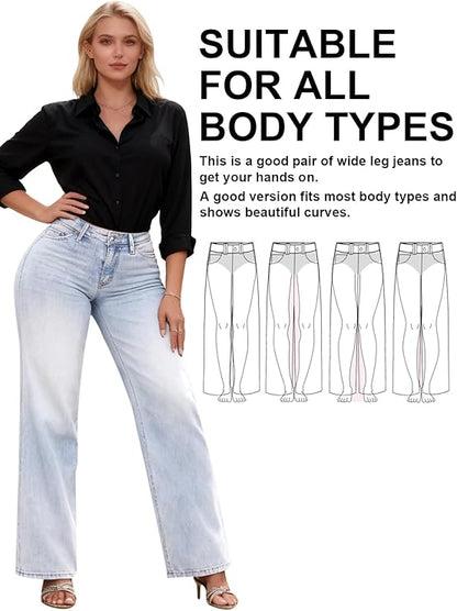 👖 50% OFF NOW! 💃 Women's Mid-Low Rise Baggy Jeans – Stretchy Wide Leg, Structured Fit & Everyday Style ✨