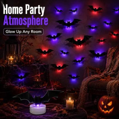 2026 New Halloween 3D Lighted Bats, LED Purple Lighted 3D Bats Halloween Decoration, Upgrade LED Glowing Bat Group Hanging Wall Luminous Glow Clings Multipack