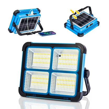 Solar Rechargeable LED Work Light - 288 Super Bright 5730 Beads Floodlight, USB & Type-C Charging, 5 Lighting Modes, IP66 Waterproof, Magnetic, SOS Emergency Signal, Adjustable Stand, Portable Light for Camping, Car Repairs