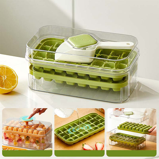 Press-Type Ice Cube Mold with Storage Box and Lid