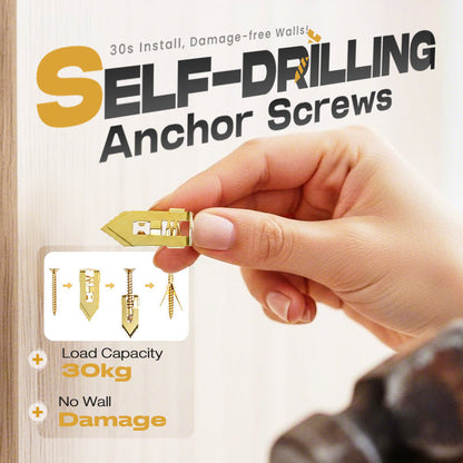 🔩50% OFF NOW! Self-Drilling Drywall Anchor Screws – 30kg Load Capacity No Wall Damage Anchor Kit, Tool-Free 30s Quick Install Wall Anchors for Home Hanging & Furniture Mounting