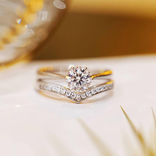Sterling Silver Moissanite V Ring +Classic Shining Moissanite Ring
