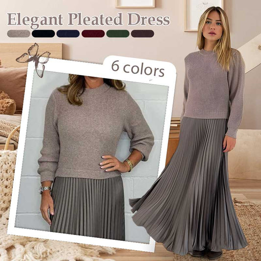 🔥Black Friday Promotion 49%OFF🔥Women's solid color Long Sleeve Jumper & Pleated Bottom Dress