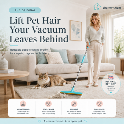 🎅LAST DAY SALE: Only £11.99! 🔥🔥 Pet hair remover for floors & surfaces - 60" handle