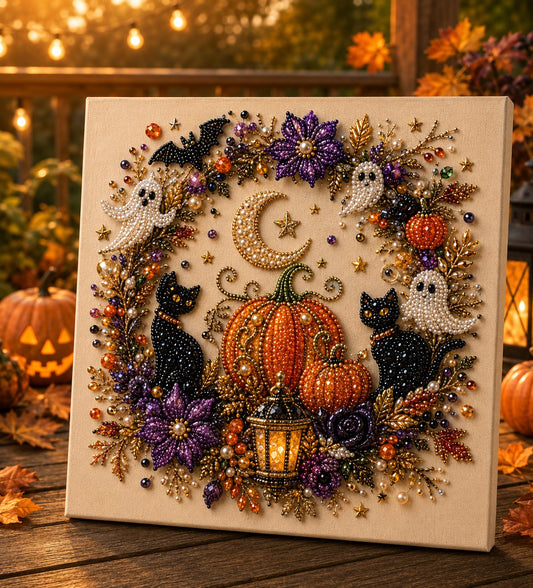 🥳2026 HOT SALE🥳💞50K+ SOLD!🎃✨ 50% OFF! Halloween Pearl Art DIY Kit – No painting skills needed, just match & place pearls. Create spooky‑cute décor for a cosy autumn home! 🧵🖼️