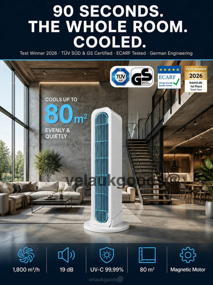 【Cool the Entire Room in 90 Seconds】Tower Fan—an air conditioner that can be used in both upright and horizontal positions
