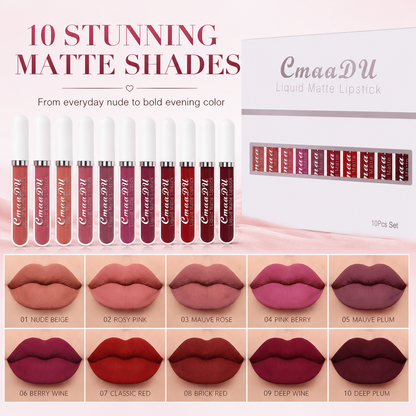 🏆LAST DAY SALE: ONLY ￡9.99!!❤️✨10Pcs Matte Waterproof  Long Lasting Lip Gloss