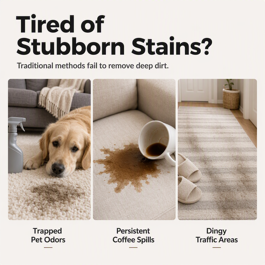🧼✨ Deep clean carpet spray – lifts tough stains, neutralizes odors instantly!