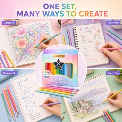 Product Name (Product Title): 50-Color Erasable Triangular Colored Pencils with Eraser Tips