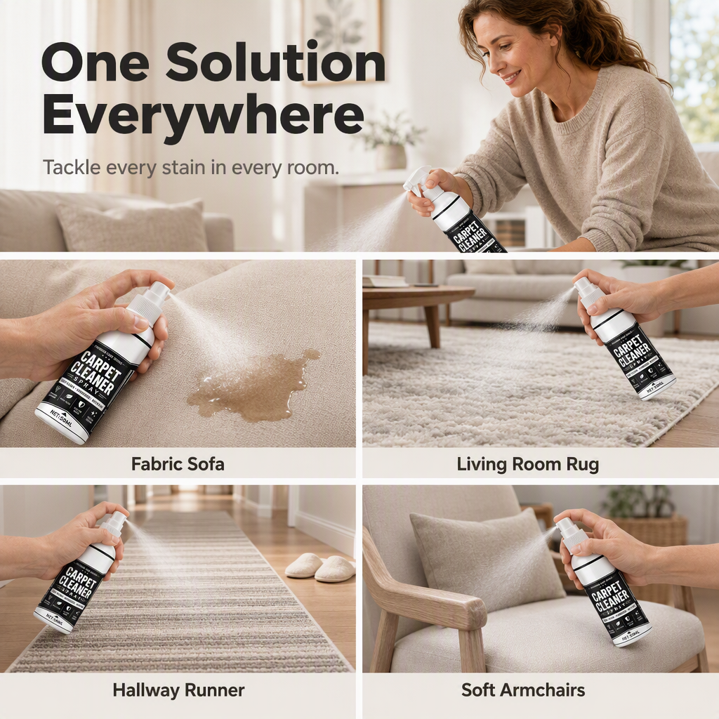 🧼✨ Deep clean carpet spray – lifts tough stains, neutralizes odors instantly!