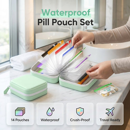 🏆Last Day Promotion 49% OFF💊A8 Waterproof Pill Pouch Set – 7 to 14 Days of Meds & Vitamins💧Waterproof & Crush-Resistant Shell