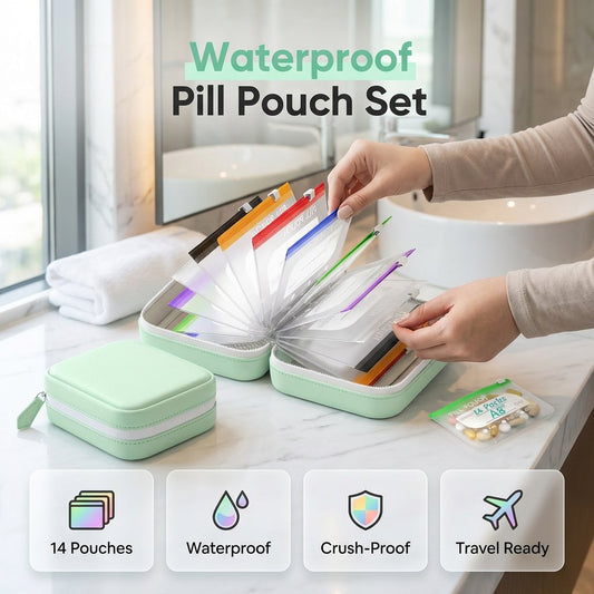 🏆Last Day Promotion 49% OFF💊A8 Waterproof Pill Pouch Set – 7 to 14 Days of Meds & Vitamins💧Waterproof & Crush-Resistant Shell