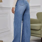 High-Waisted Ripped Wide-Leg Jeans, Vintage Style, Button Fly Closure, Loose Fit, Mid Waist, Floor-Length, Casual All-Season Wear