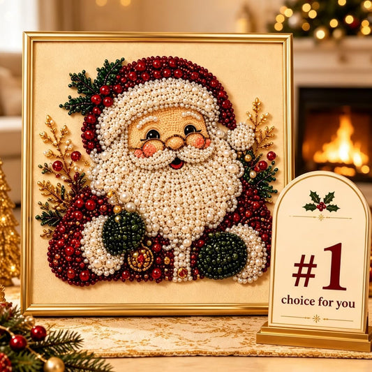 DIY Christmas Pearl Diamond Painting Art Kit with Frame, Christmas Pearl Beads Art Craft for Adults Beginner, Gemstone Diamond Dots Beads Handmade Hanging Painting Kit for Home Wall Decor