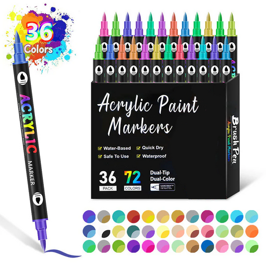 (🔥Last Day Promotion-49%OFF)Dual Tip Acrylic Paint Pen Marker - 24/48/72 Colours