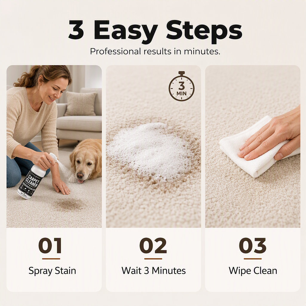 🧼✨ Deep clean carpet spray – lifts tough stains, neutralizes odors instantly!