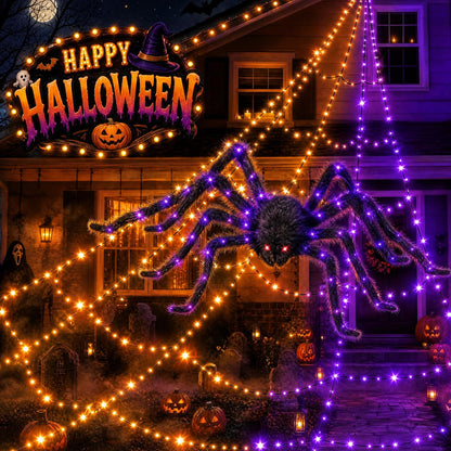 Hairy Spider with Large Web Halloween Outdoor Decoration