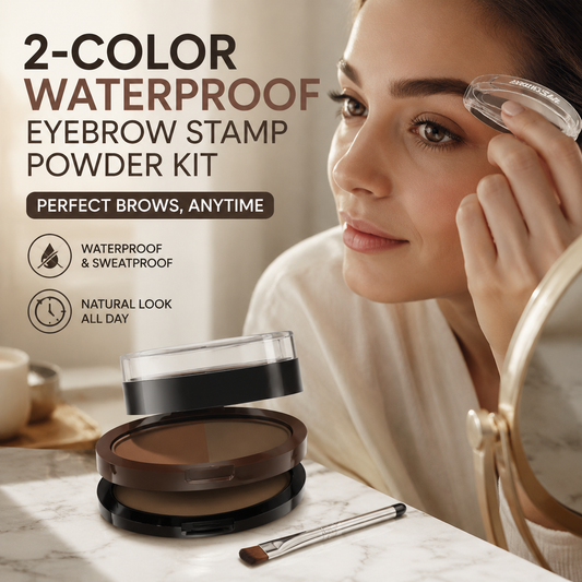 💄50% OFF NOW ! 🖌️2-Color Waterproof Eyebrow Stamp Powder Kit, Smudge-Proof Quick Natural Full Brow Makeup with Dual-End Brush