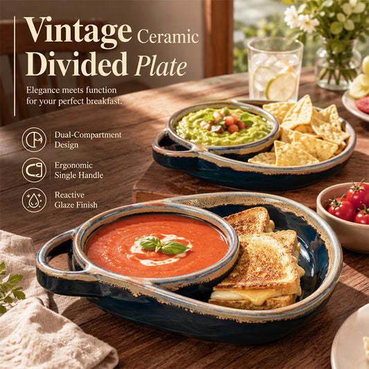 📢📢40% OFF !! ⏰Retro Ceramic Divided Baking Dish with Single Handle