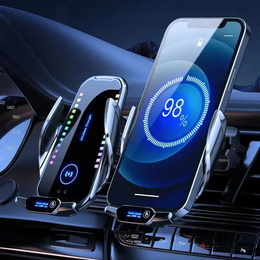 Wireless car charger vent phone holder, ambient light dashboard holder, compatible with iPhone and Android phones, car accessories.