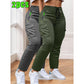 2-Pcs Women's Work Pants - Non-Stretch Full-Length Trousers, Adjustable Drawstring Waist for Gym/Outdoor/Daily Wear