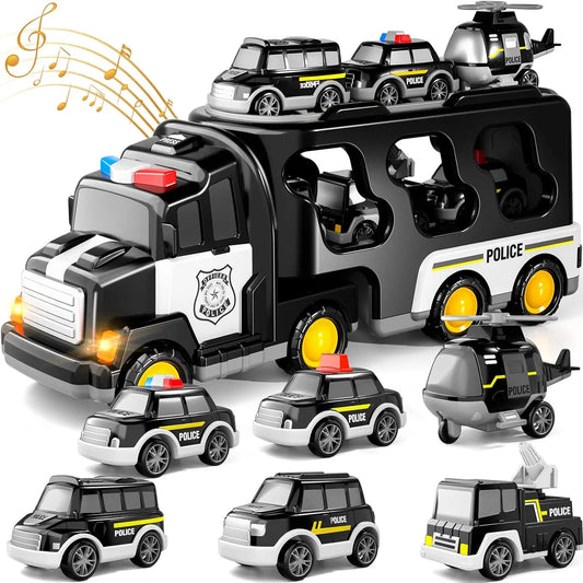 Police Truck Toy 7-in-1 Truck for Toddlers Friction-Powered Toy Car Christmas and Birthday Gift