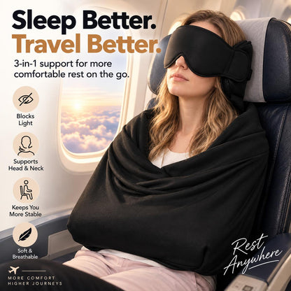 🔥 50K+ Sold! ✈️ 2-in-1 Memory Foam Travel Pillow & 3D Blackout Sleep Mask for Neck Support & Rest On the Go