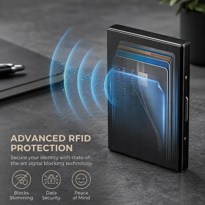 RFID Blocking Metal Card Holder - Ultra-Slim Stainless Steel Business Credit Card Case, Portable Pocket Secure ID Protector for Men’s Business Travel