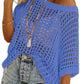 💥This Week's Special Price 💝Womens Summer Scoop Neck ShortSleeve Sweater Casual Crochet Hollow Out KnitTops