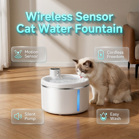 Wireless,  automatic water sensor pet drinking machine for cats and dogs. Continuous circulating fresh water intelligent drinking machine.