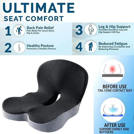 💎Non-Slip Memory Foam Seat Cushion – Prostate Pressure Relief, Sciatica Pain Relief, Breathable Mesh & Universal Fit for Car, Office & Wheelchair