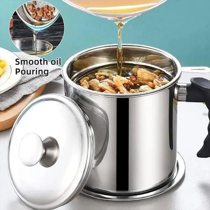 🏆Household 304 Stainless Steel Filter Large Capacity Oil Filter Pot Oil Storage Tank
