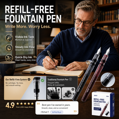 💰 Big Savings - 5 items for just £7.99🔥✍️ High-Capacity Fountain Pen – Refillable Ink Pen with No Cartridge Changes
