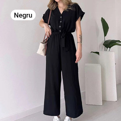 (48% OFF🔥Buy 2 Free Shipping) 💖Women's V-Neck Short-Sleeve Casual Jumpsuit