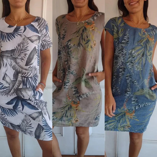 Women's Botanical Print Round Neck Dress