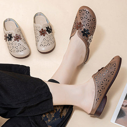 Women's Elegant PU Leather Slide Sandals with Floral Design