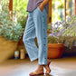 🌺Summer Hot Sale 50% OFF💐Casual Solid-Color Loose-Fit Cropped Pants with Side Buttons