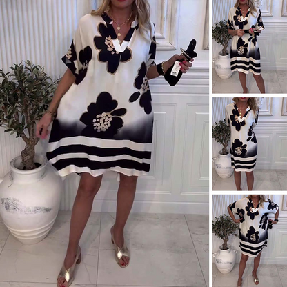 🌸2025 New Fashion🌸 Women's Printed Loose Deep V-Neck Dress