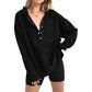 🎉 LIMITED TIME 70% OFF! 🧥 Women's Fashion Long Sleeve Hoodie – V-Neck Button Detail, Relaxed Fit & Side Slits – Effortlessly Chic 🌸✨