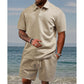 🔥Free Delivery🔥Men’s Diamond Pattern Turn-Down Collar Short Sleeve Top & Drawstring Shorts 2-Piece Set