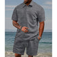 🔥Free Delivery🔥Men’s Diamond Pattern Turn-Down Collar Short Sleeve Top & Drawstring Shorts 2-Piece Set