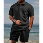 🔥Free Delivery🔥Men’s Diamond Pattern Turn-Down Collar Short Sleeve Top & Drawstring Shorts 2-Piece Set