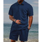 🔥Free Delivery🔥Men’s Diamond Pattern Turn-Down Collar Short Sleeve Top & Drawstring Shorts 2-Piece Set