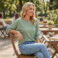 Women's Round Neck Smocked Cuff Dolman Sleeve Top