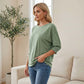 Women's Round Neck Smocked Cuff Dolman Sleeve Top