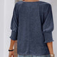Women's Round Neck Smocked Cuff Dolman Sleeve Top