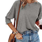 Women's Round Neck Smocked Cuff Dolman Sleeve Top
