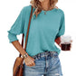 Women's Round Neck Smocked Cuff Dolman Sleeve Top