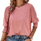 Women's Round Neck Smocked Cuff Dolman Sleeve Top
